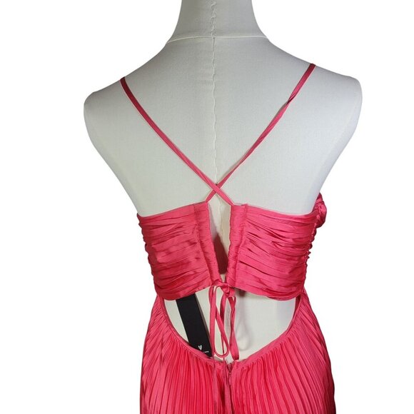 Lulus Dreaming in Color Coral V-Neck Pleated Satin Maxi Dress Size S - Picture 5 of 6